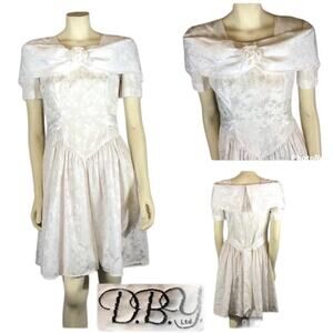 Vintage 1980's D.B.Y white 1980’s off the shoulder knee length dress size 3